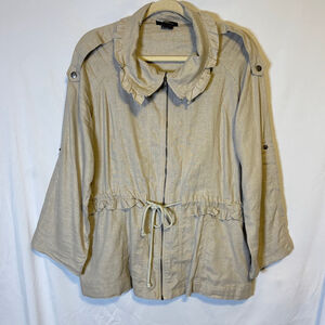 Anthropologie Luii Linen Blend Jacket XL Beige Drawstring Waist Lightweight Boho